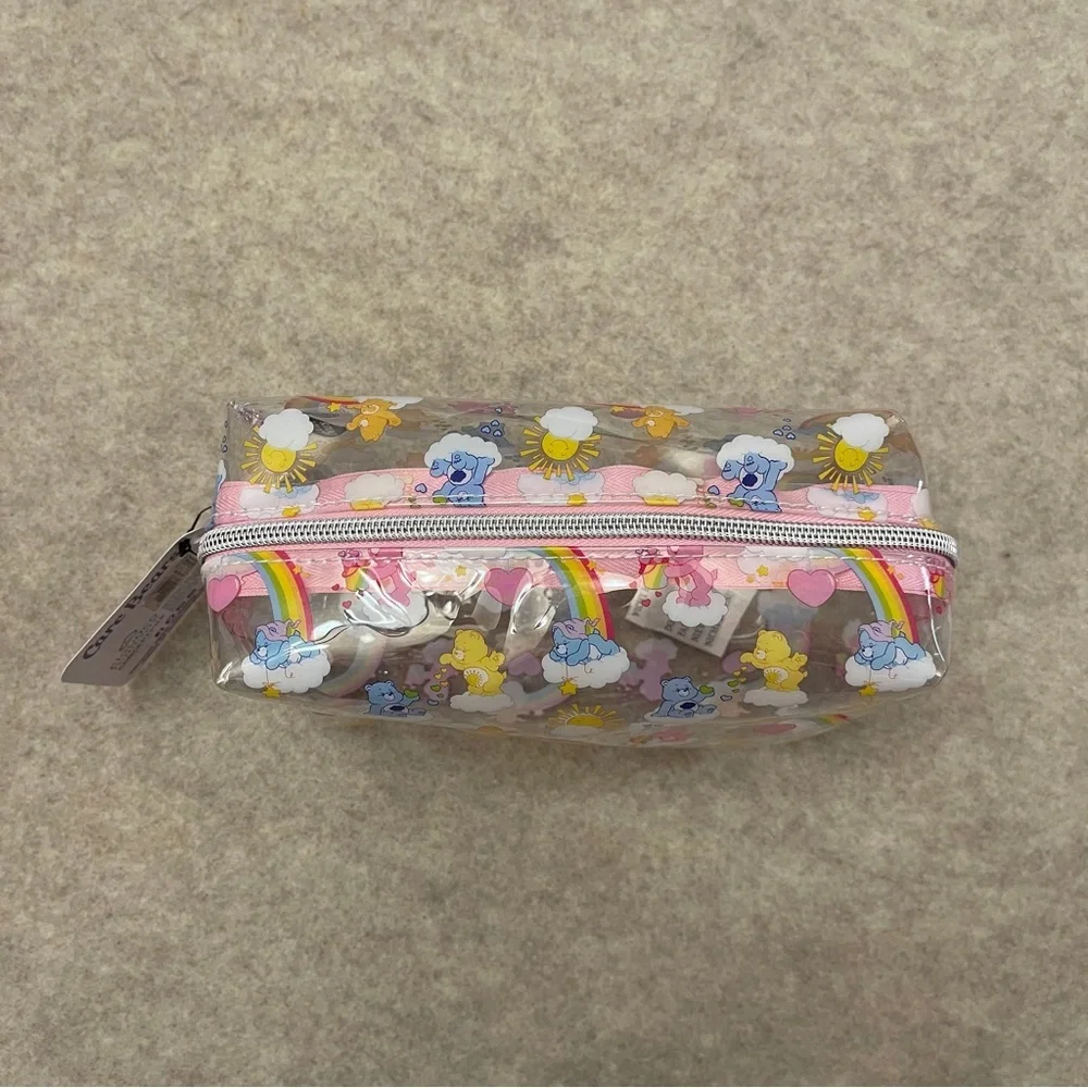 Care Bears Pink Plush And Clear Travel Makeup Cosmetic Zip Pouches New